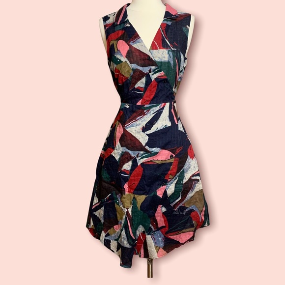 Anthropologie Dresses & Skirts - Anthropologie Tylho multicolored button asymmetrical Wrap Dress sz small